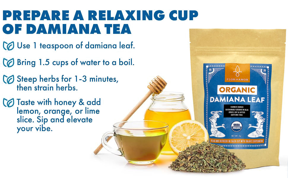 Organic Damiana Leaf 4 oz. Herbal tea & smoke for stress & sleep support