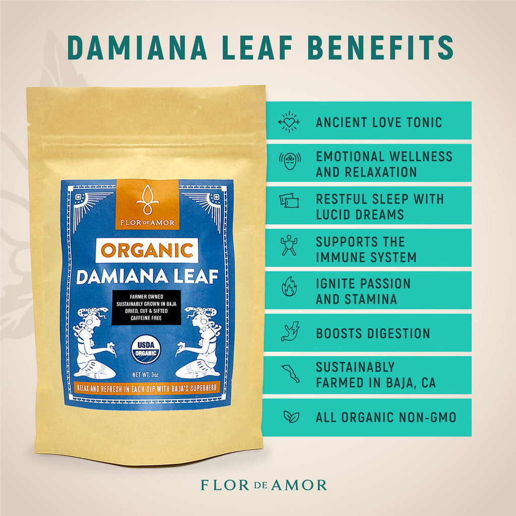 Organic Damiana Leaf 3 oz. Herbal tea & smoke for stress & sleep support