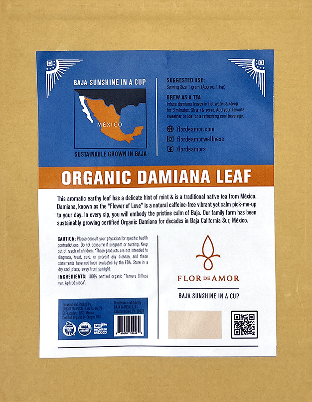 Organic Damiana Leaf 3 oz. Herbal tea & smoke for stress & sleep support